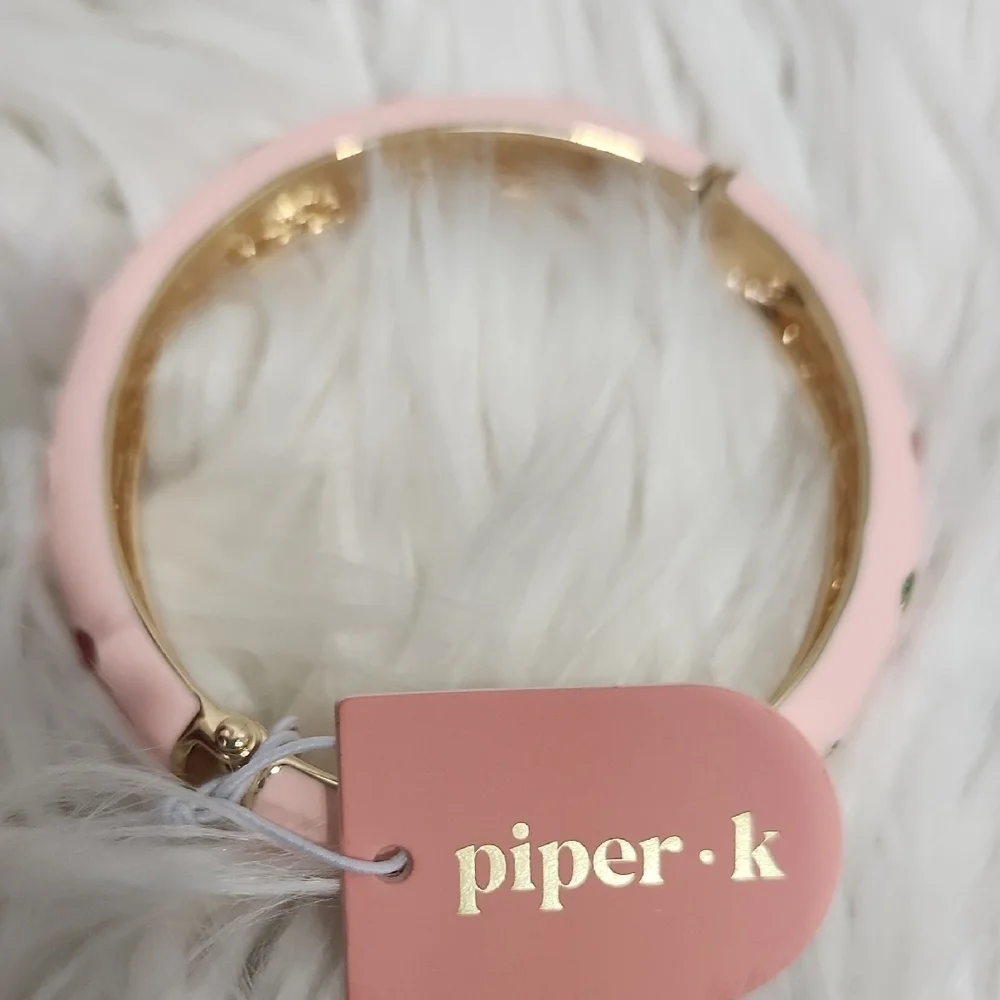 🍒🔹️ Piper K🔹️ Pink And Cherry Hinge  Bangle Hand Painted  Bracelet